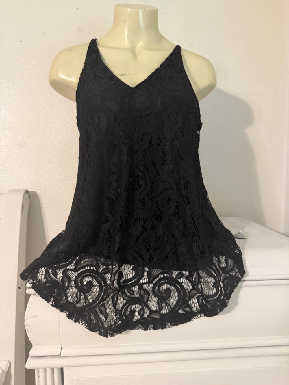 Black Lace V-Neck Women's Tank Top